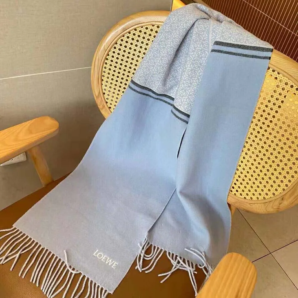 Loewe Scarf in Wool and Cashmere for Unisex in Blue Loewe Scarf in Wool and Cashmere for Unisex in Blue