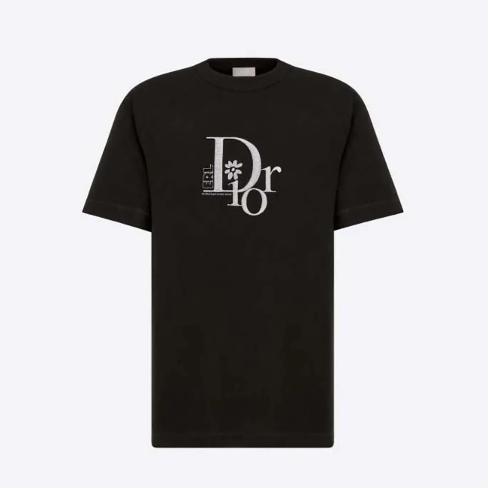 Dior Relaxed-Fit Dior by Erl T-shirt Black Slub Cotton Jersey for Men