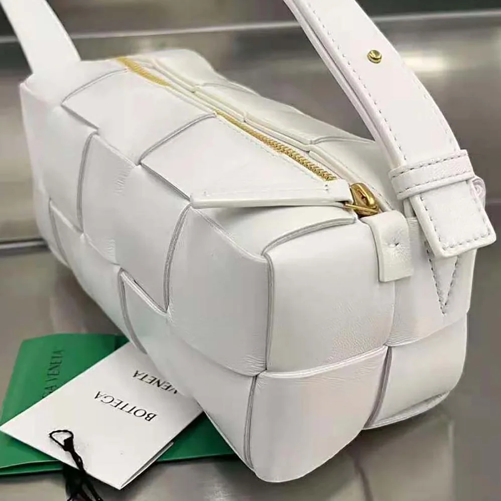 Bottega Veneta Small Brick Cassette Intreccio Leather Shoulder Bag for Women in White