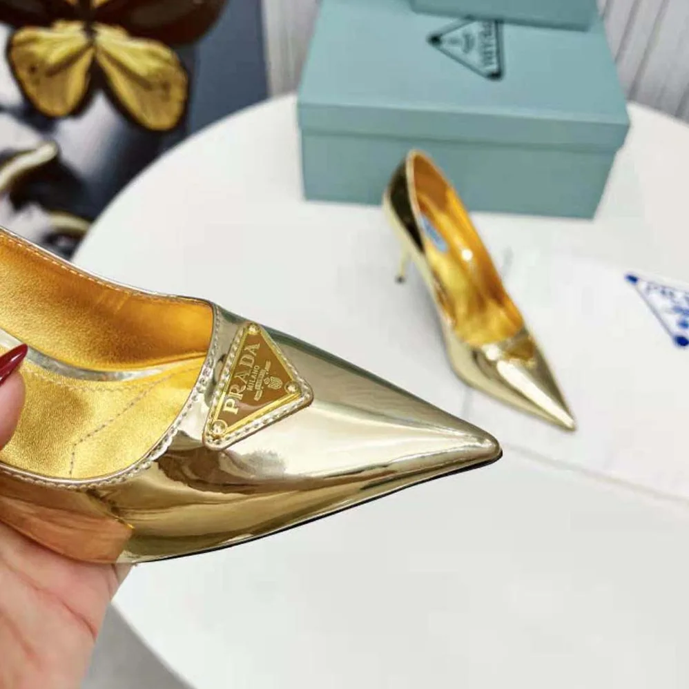 Prada Metallic Leather Pumps for Women in Gold