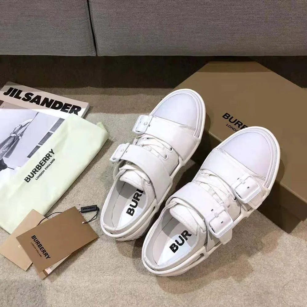 Burberry Cotton and Leather Webb Sneakers for Women in White