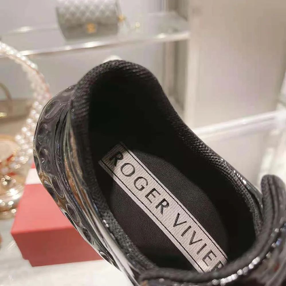 Roger Vivier Viv Run Light Strass Buckle Sneakers in Fabrics for Women in Black Roger Vivier Viv Run Light Strass Buckle Sneakers in Fabrics for Women in Black