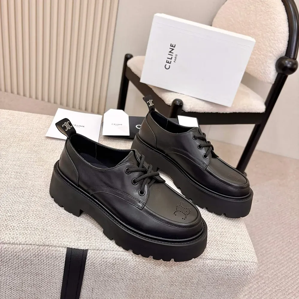 Celine Triomphe Derbies in Shiny Bull for Women in Black