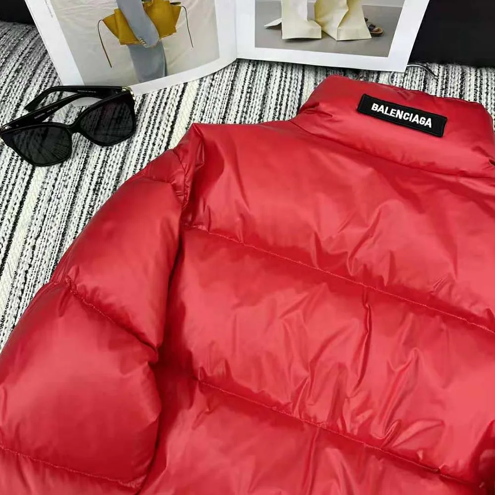 Balenciaga Shrunk Puffer in Red Shiny Coated Nylon for Men Balenciaga Shrunk Puffer in Red Shiny Coated Nylon for Men