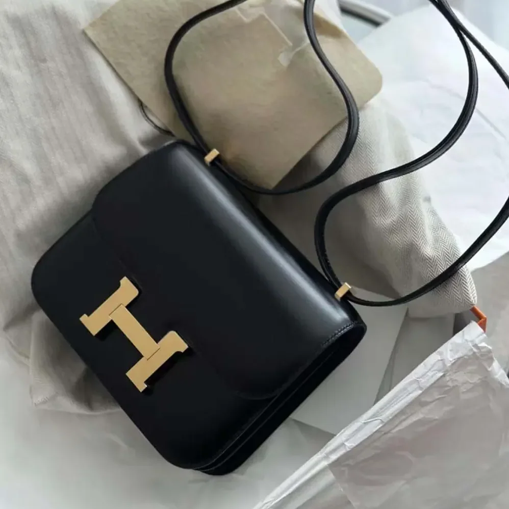 Hermes Constance 24 Bag Box Leather for Women in Black/Gold