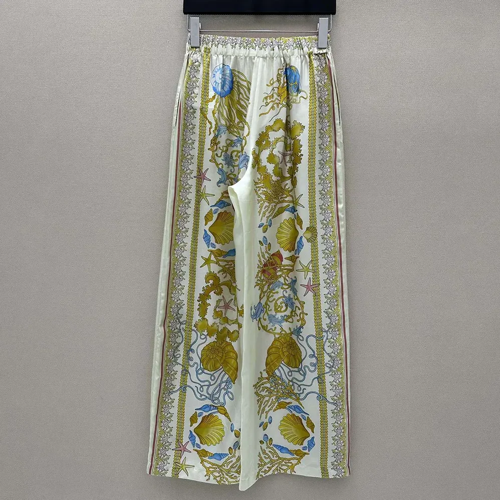 Versace Underwater Barocco Silk Pants for Women in Yellow