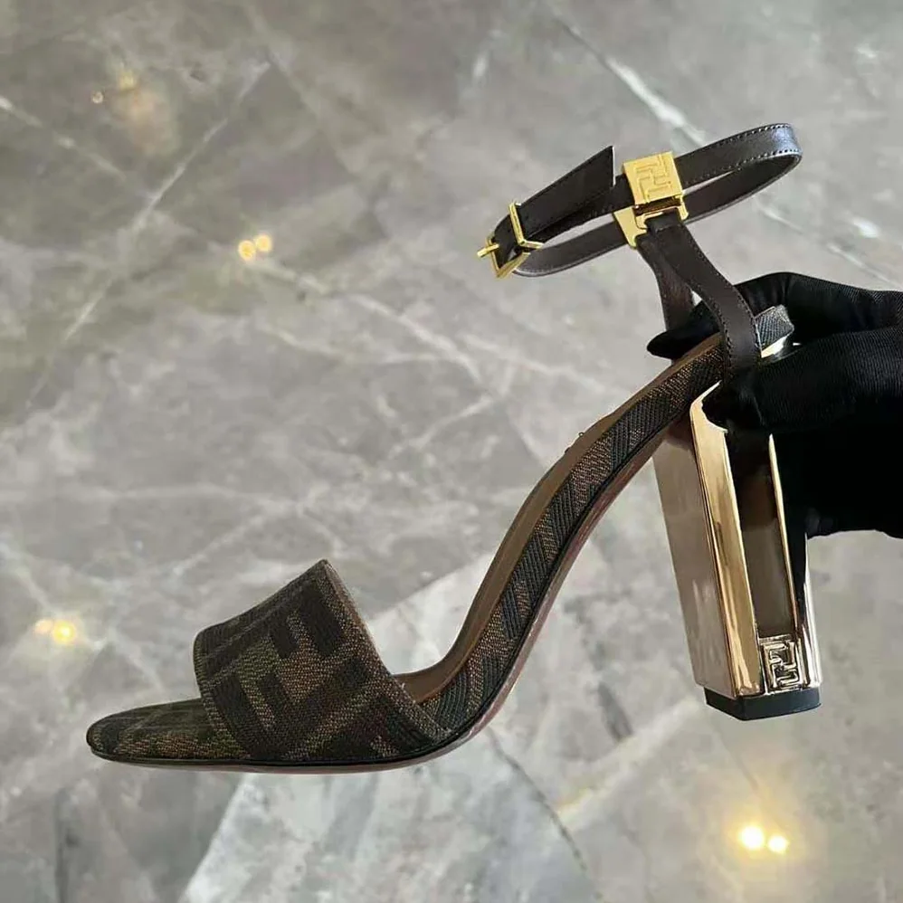 Fendi Delfina Brown Fabric High for Women in heeled Sandals Fendi Delfina Brown Fabric High for Women in heeled Sandals