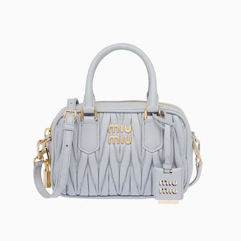 Miu Miu Matelassé Nappa Leather Top-Handle Bag for Women in Silver Miu Miu Matelassé Nappa Leather Top-Handle Bag for Women in Silver