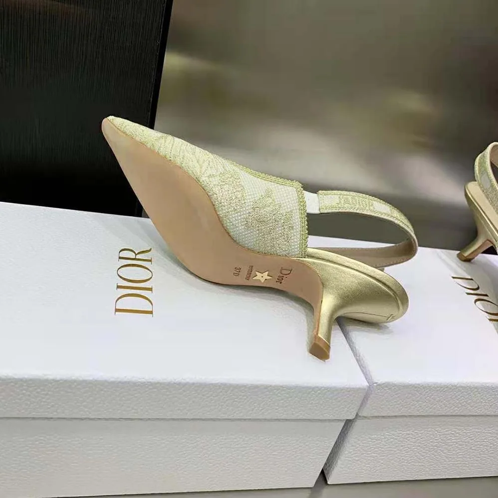 Dior J'Adior Slingback Pump Gold for Women in Tone Cotton Embroidered