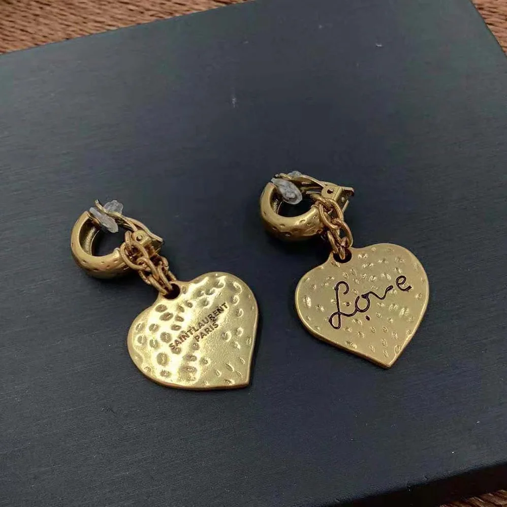 Saint Laurent YSL Love Heart Pendant Earrings in Metal for Women
