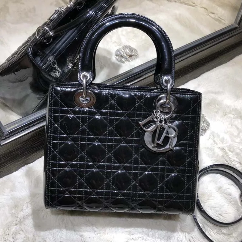 Dior Lady Dior Bag in Patent Cannage Calfskin in Black Dior Lady Dior Bag in Patent Cannage Calfskin in Black