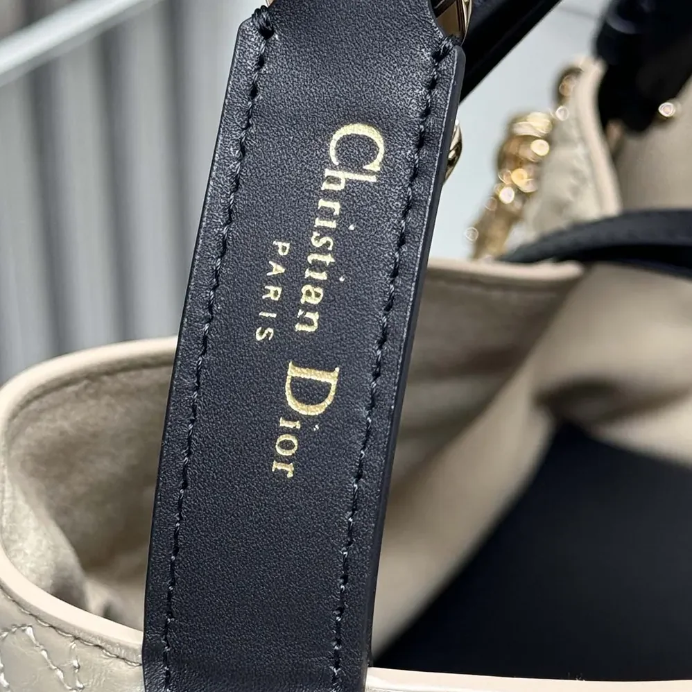 Dior Small Dior Toujours Bag Rope Beige and Black Macrocannage Calfskin for Women