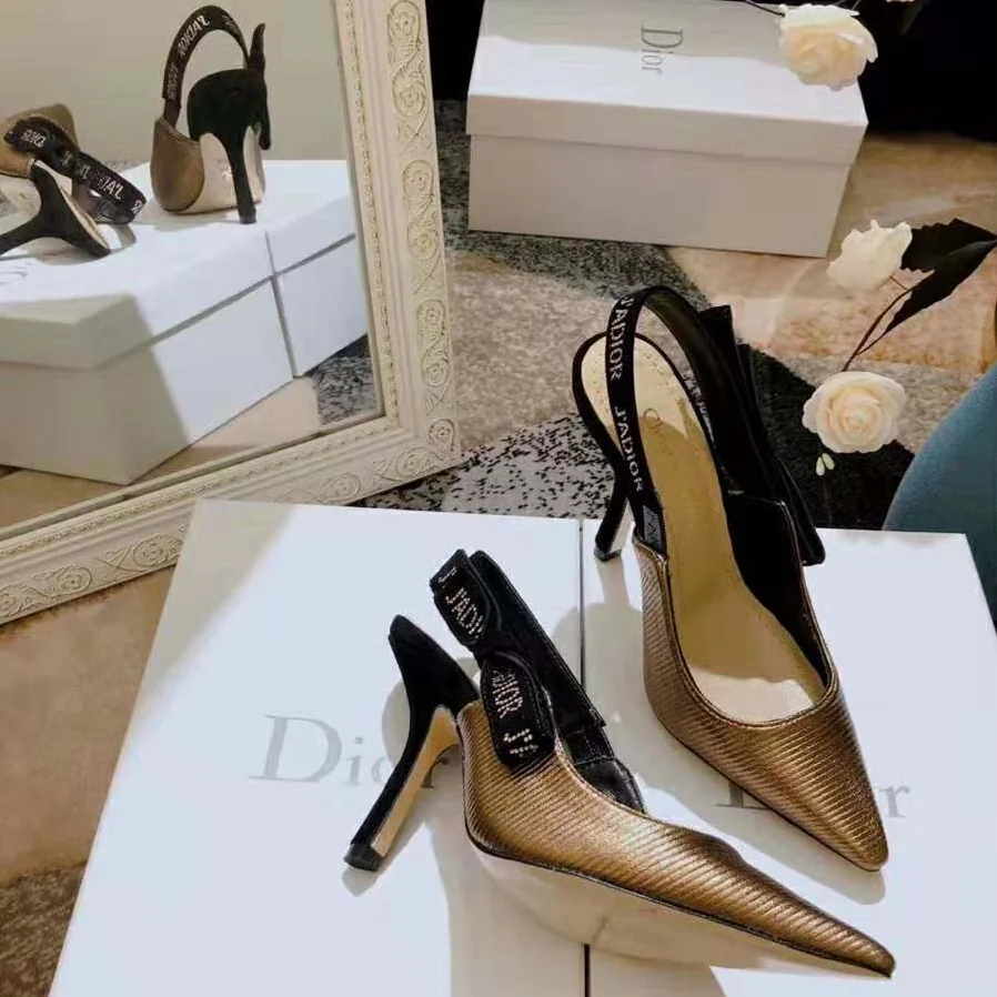 Dior J'adior Slingback Pump Bronze Lame Grosgrain Strass 10 cm Heel for Women in Gold