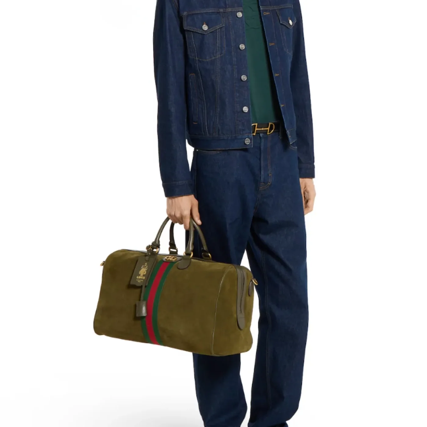 Gucci Savoy Medium Duffle Travel Bag in Dark Green Gold Hardware