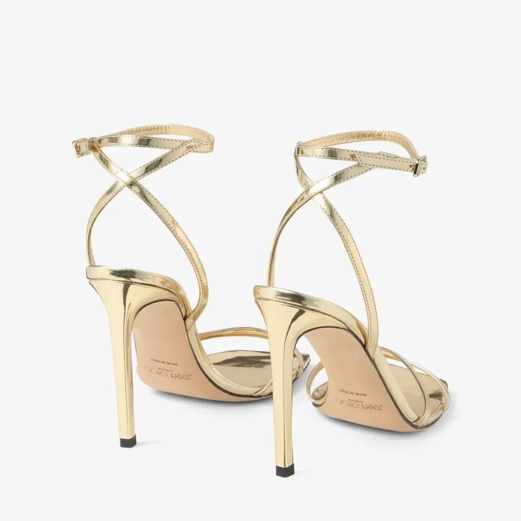 Jimmy Choo Metz 100 Metal Leather Sandal Gold METZ100QUI Jimmy Choo Metz 100 Metal Leather Sandal Gold METZ100QUI