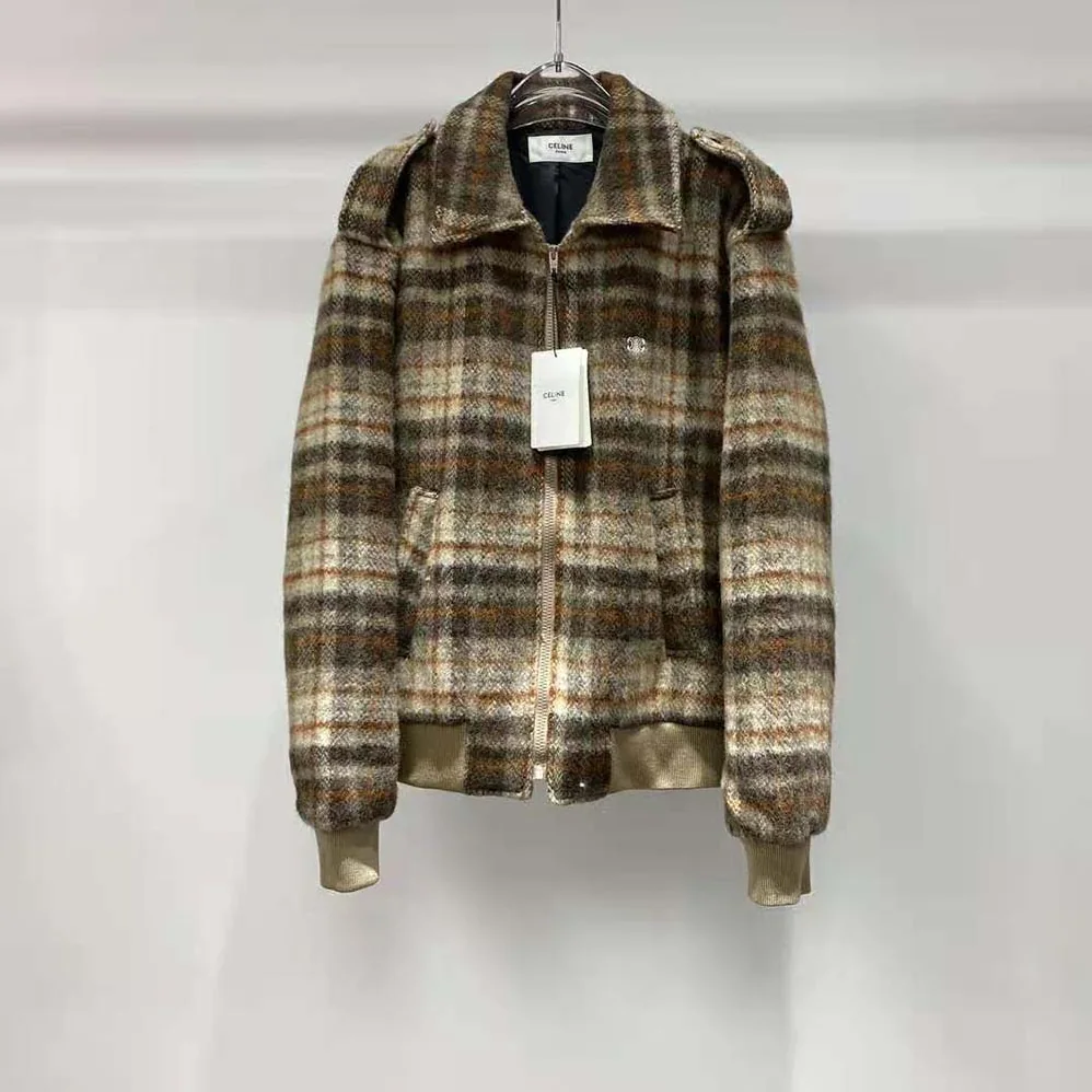 Celine Loose Teddy Jacket in Brushed Checked Tweed for Men Celine Loose Teddy Jacket in Brushed Checked Tweed for Men