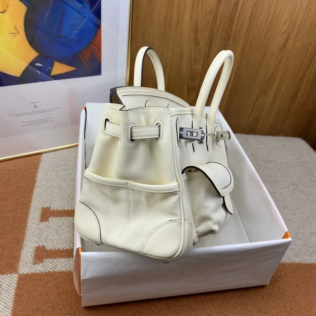 Hermes Birkin Cargo 25 Top Handle Bag in White Silver Hardware Hermes Birkin Cargo 25 Top Handle Bag in White Silver Hardware