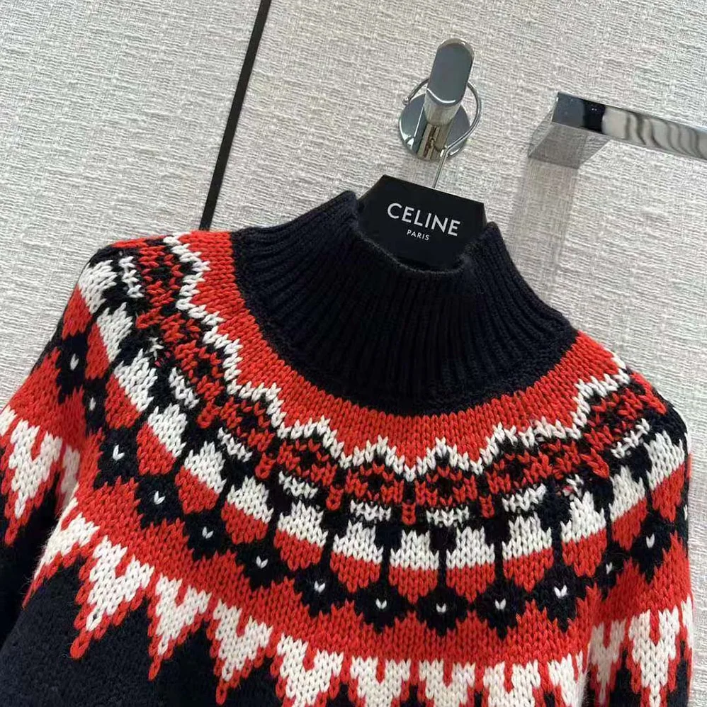 Celine High-Neck Sweater in Fair Isle Cashmere for Women Celine High-Neck Sweater in Fair Isle Cashmere for Women