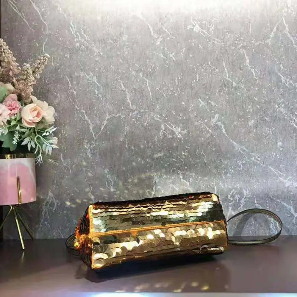 Fendi First Small Gold-colored Leather and Sequinned Bag for Women