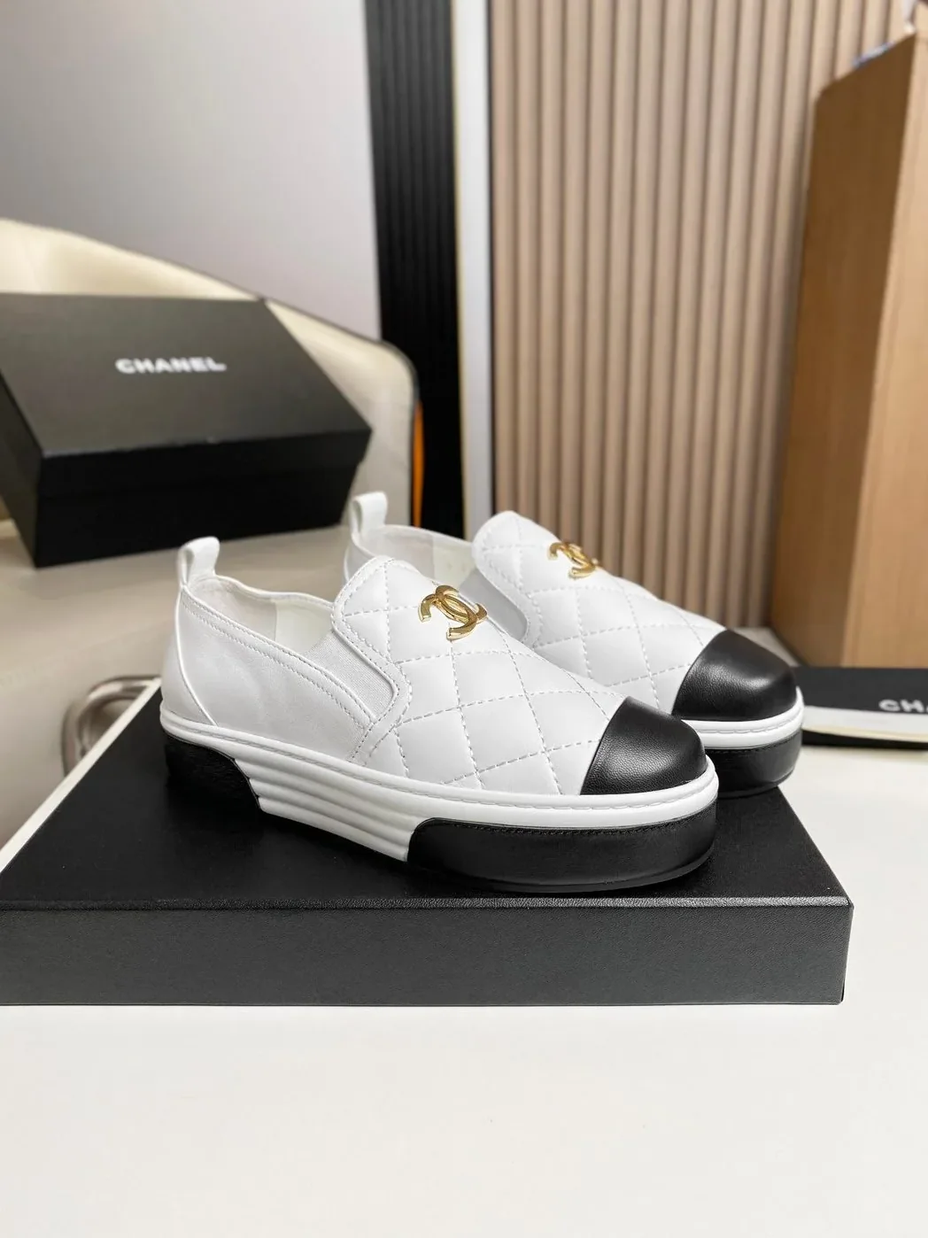 Chanel Platform Casual Plain White Chanel Platform Casual Plain White