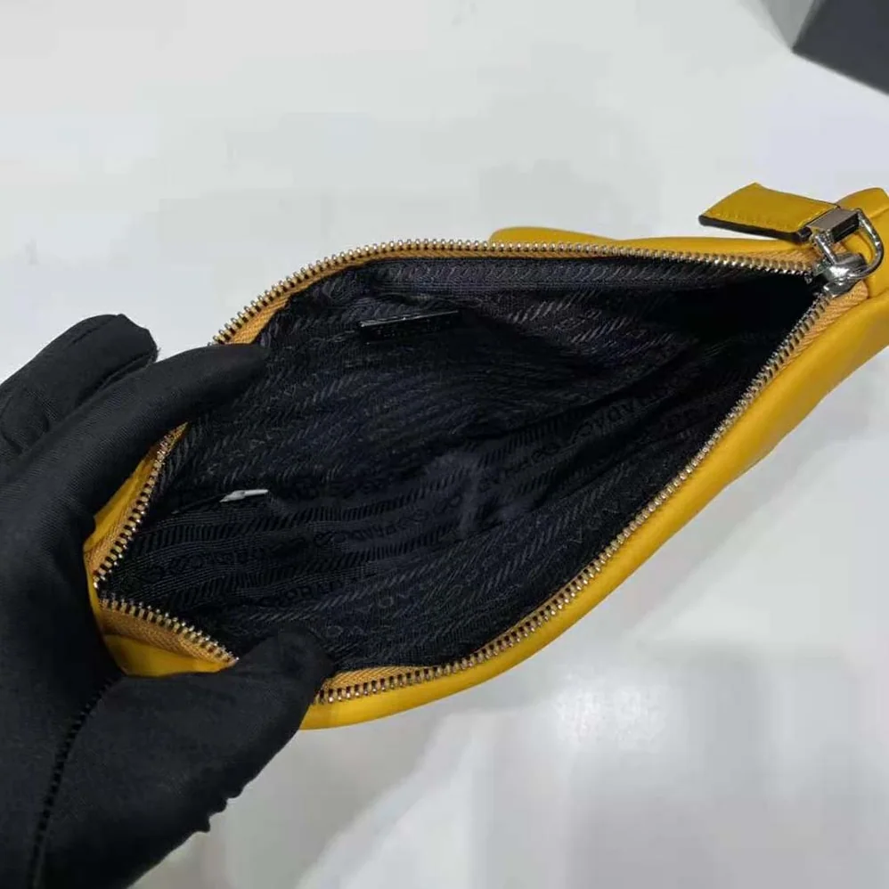 Prada Leather Triangle Leather Pouch for Women in Yellow