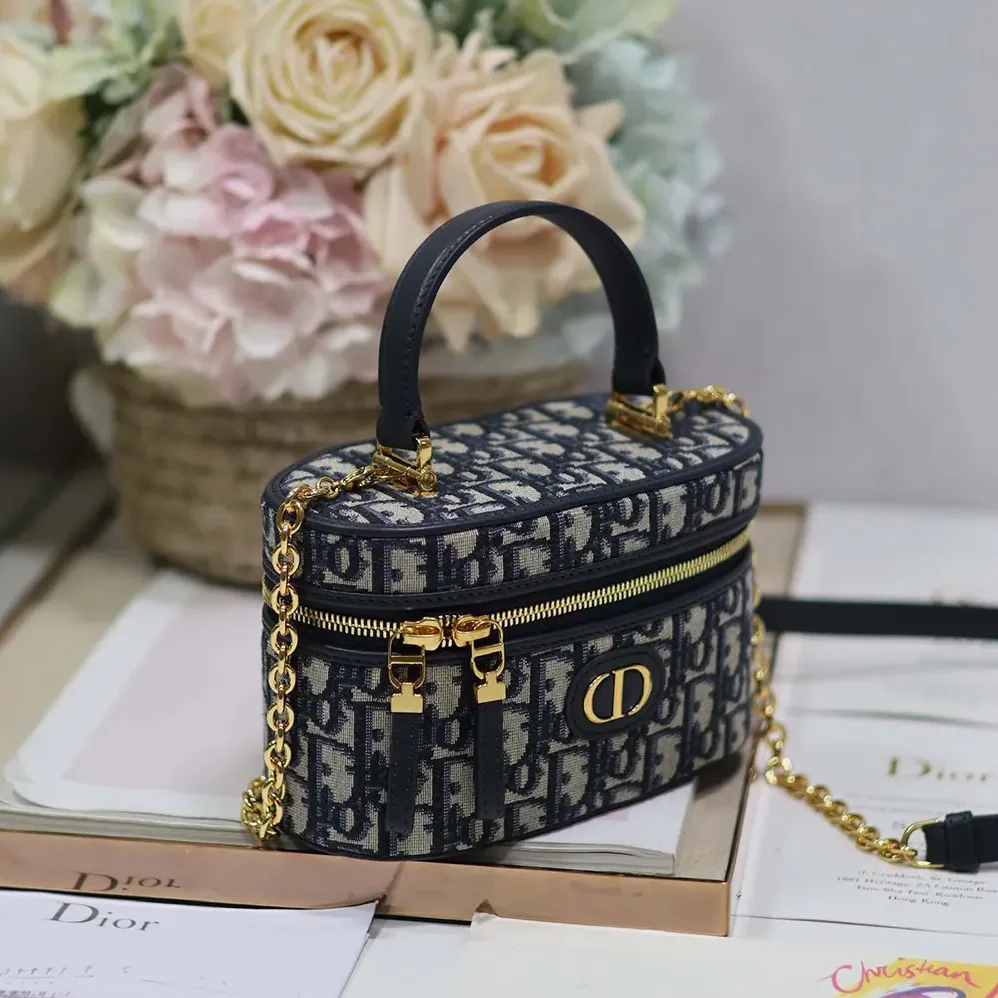 Dior 30 Montaigne Mini Vanity Case Blue Dior Oblique Jacquard for Women