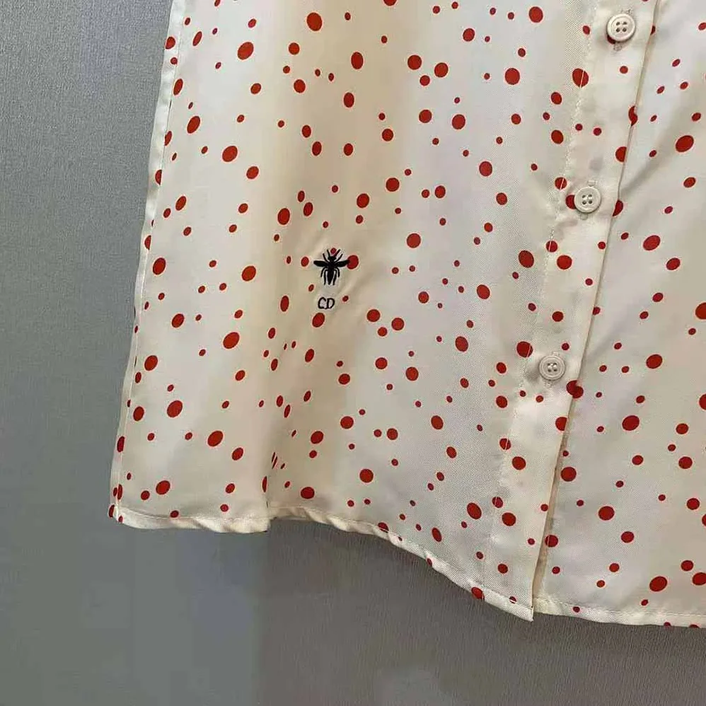 Dior Sleeveless Blouse Ecru Habotai Silk with Raspberry Pop Dots for Women Dior Sleeveless Blouse Ecru Habotai Silk with Raspberry Pop Dots for Women