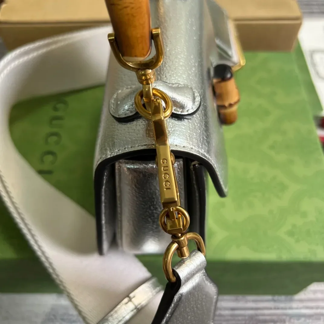 Gucci Bamboo 1947 Mini Top Handle Bag Silver Gucci Bamboo 1947 Mini Top Handle Bag Silver