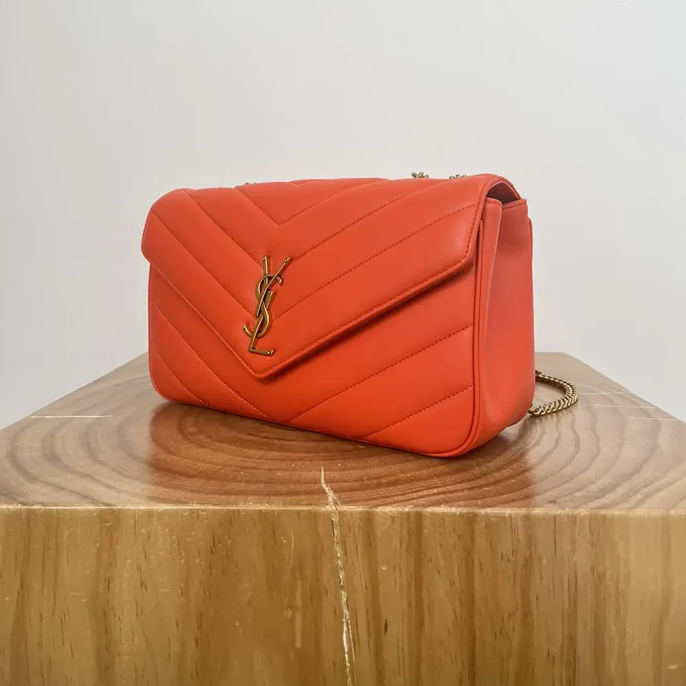 Saint Laurent YSL Loulou Medium in Matelasse Lambskin for Women in Orange Saint Laurent YSL Loulou Medium in Matelasse Lambskin for Women in Orange