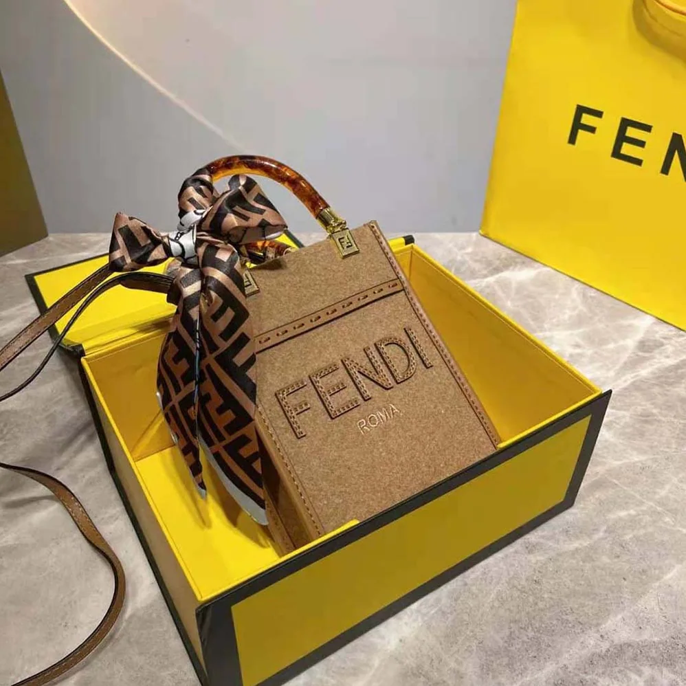 Fendi Mini Sunshine Shopper Brown Flannel Mini for Women in Bag