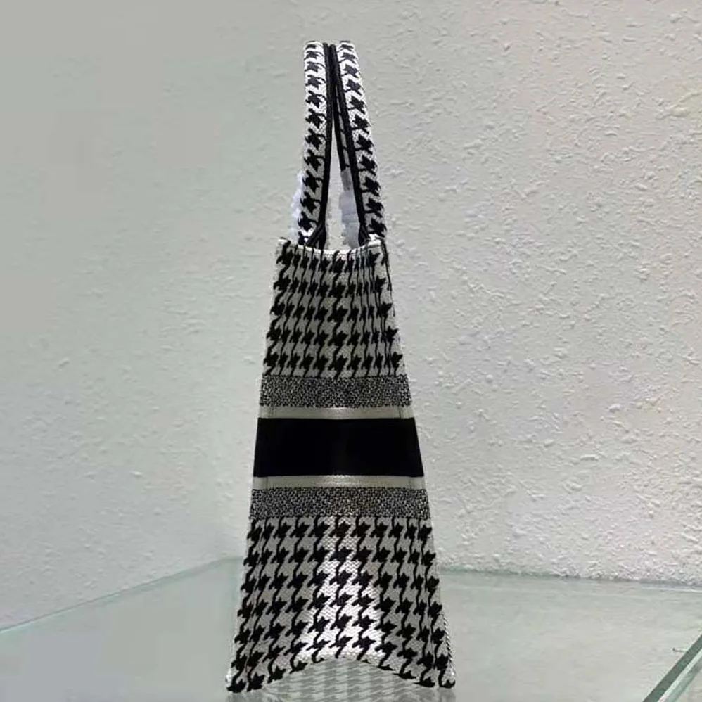 Dior Small Dior Book Tote Black and White Houndstooth Embroidery for Women Dior Small Dior Book Tote Black and White Houndstooth Embroidery for Women