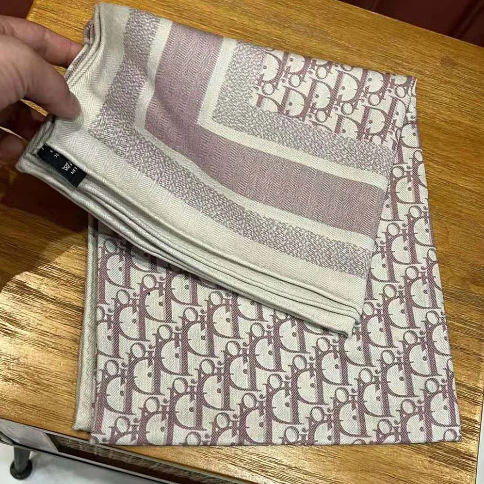 Dior Oblique Diortwin Square Scarf Rose Des Vents and Gray Silk Twill for Women