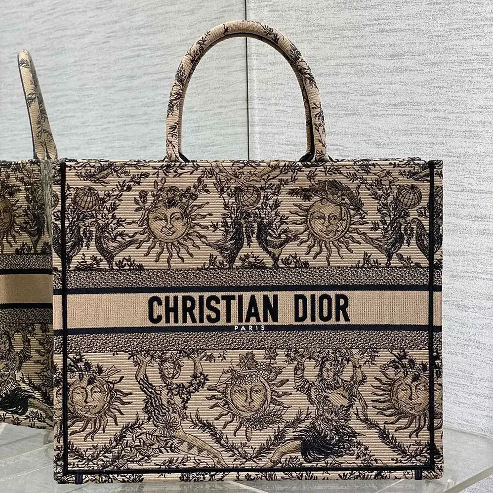 Dior Large Dior Book Tote Beige and Black Toile de Jouy Soleil Embroidery for Women Dior Large Dior Book Tote Beige and Black Toile de Jouy Soleil Embroidery for Women