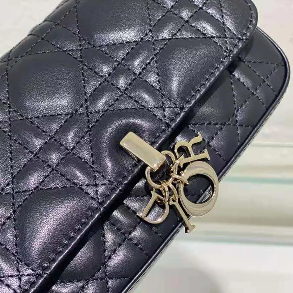 Dior Lady Dior Phone Pouch Black Cannage Lambskin for Women