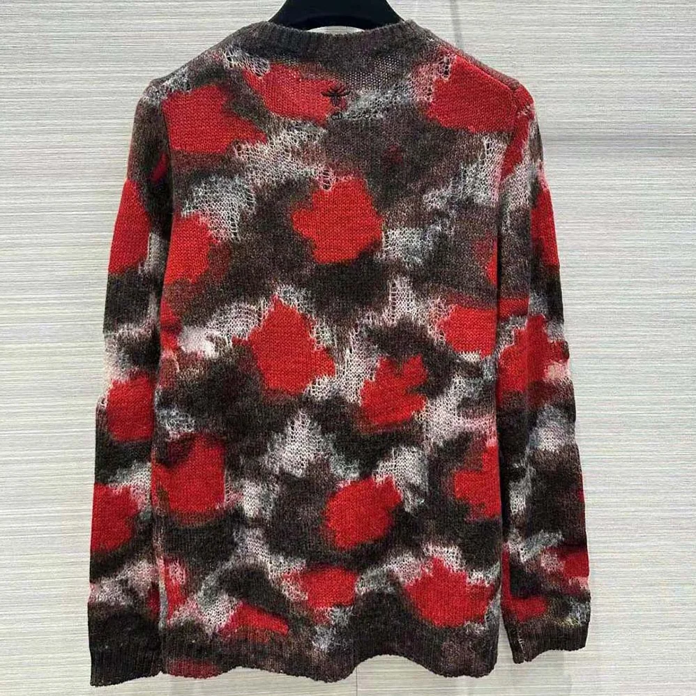 Dior Sweater Red Multicolor Technical Cashmere Mohair and Wool Knit with Dior Roses Motif for Men Dior Sweater Red Multicolor Technical Cashmere Mohair and Wool Knit with Dior Roses Motif for Men