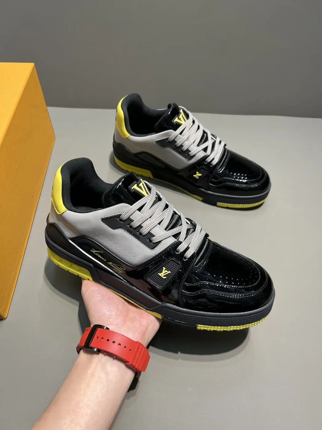 Louis Vuitton Trainer Sneaker Patent Canvas Black Virgil Abloh LV 1A9JTV