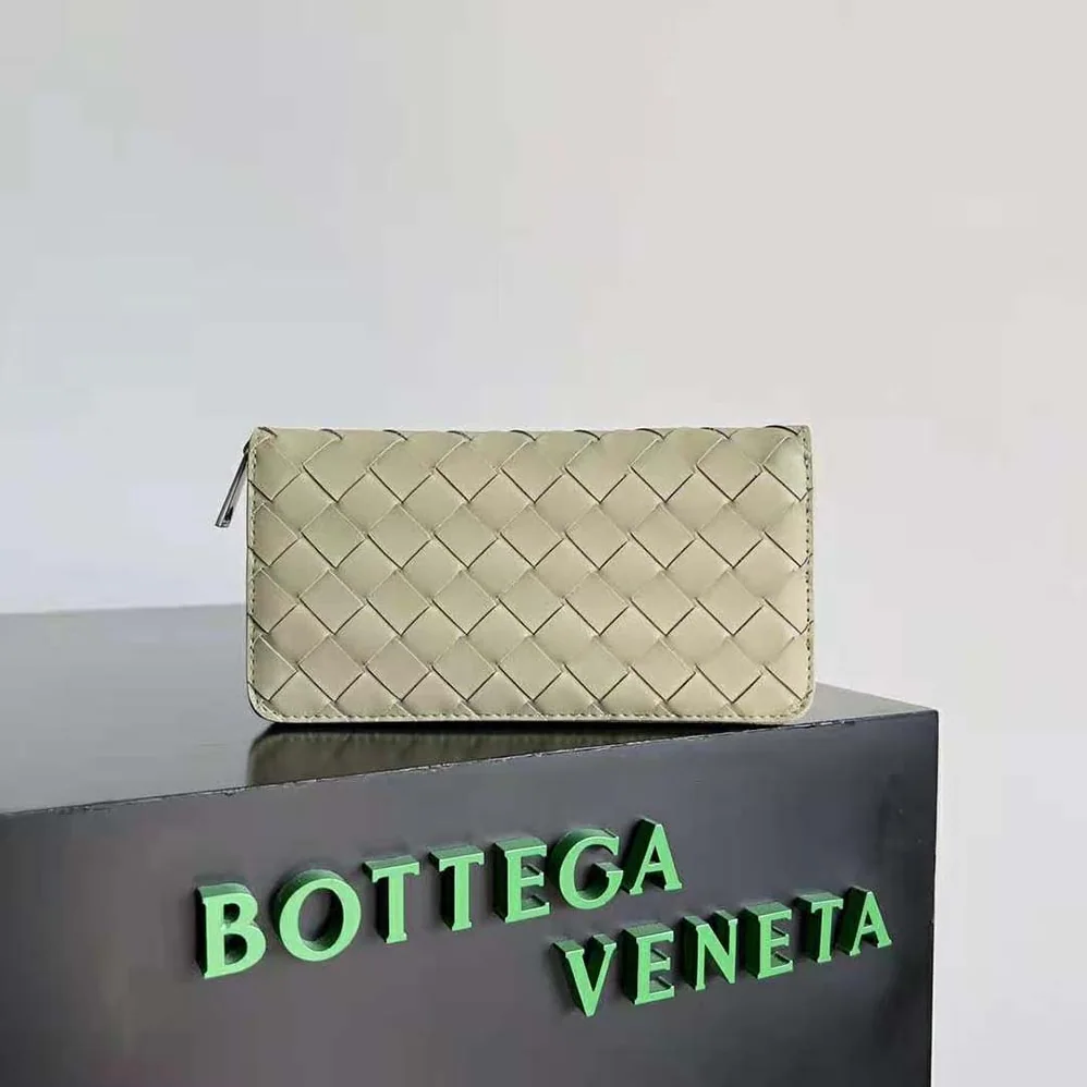 Bottega Veneta Intrecciato Zip Around Wallet for Men in Yellow