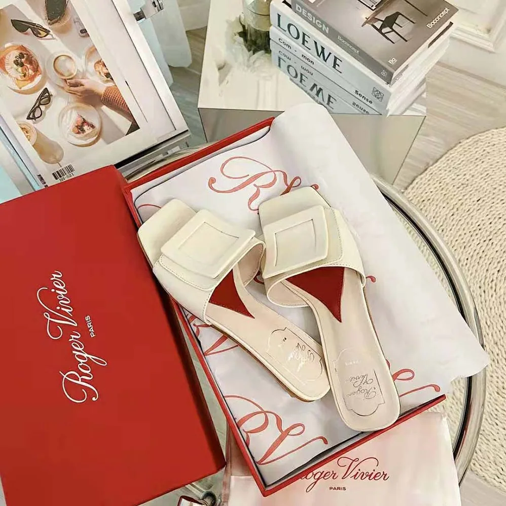 Roger Vivier Covered Buckle Mules in Patent Leather for Women in White Roger Vivier Covered Buckle Mules in Patent Leather for Women in White