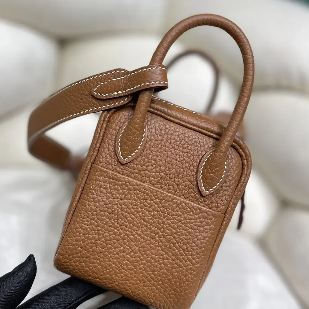 Hermes Lindy Mini 19 in Clemence Leather for Women in Brown/Silver