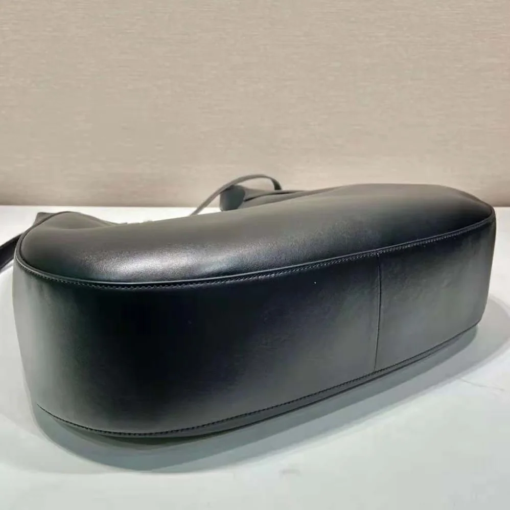 Prada Large Leather Shoulder Bag with Topstitching for Women in Black Prada Large Leather Shoulder Bag with Topstitching for Women in Black