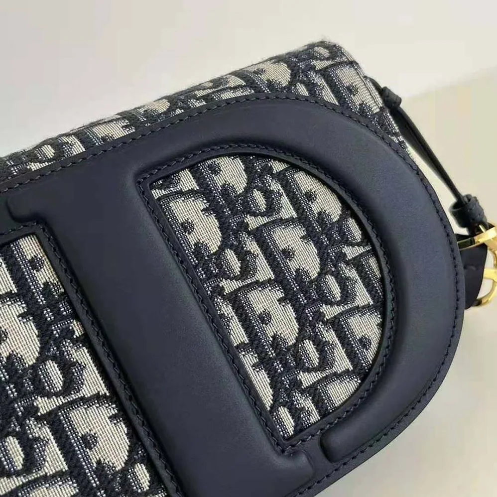 Dior CD Signature Bag with Strap Blue Dior Oblique Jacquard for Women
