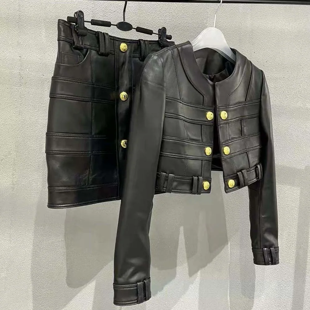 Balmain Short Soft Leather Jacket in Lambskin for Women in Black