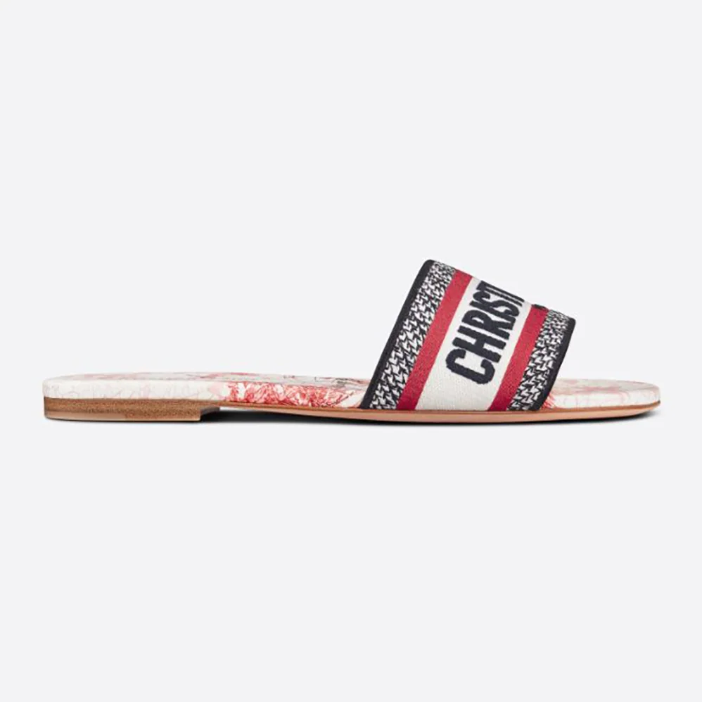 Dior Dway Dioramour Slide White and Red D-Royaume D Amour Embroidered Cotton for Women Dior Dway Dioramour Slide White and Red D-Royaume D Amour Embroidered Cotton for Women