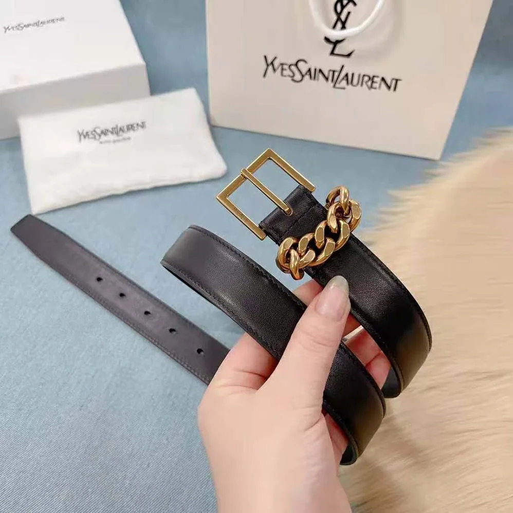 Saint Laurent YSL Chain-loop Narrow Belt with Square Buckle in Suede for Women Saint Laurent YSL Chain-loop Narrow Belt with Square Buckle in Suede for Women