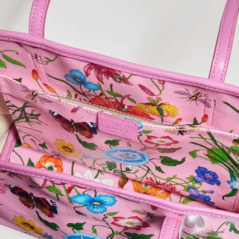 Gucci Tribeca Small Tote Bag / Pink/ Multicolor Gucci Flora Coated Canvas Palladium Hardware A0034E FAF8S 8642 Gucci Tribeca Small Tote Bag / Pink/ Multicolor Gucci Flora Coated Canvas Palladium Hardware A0034E FAF8S 8642