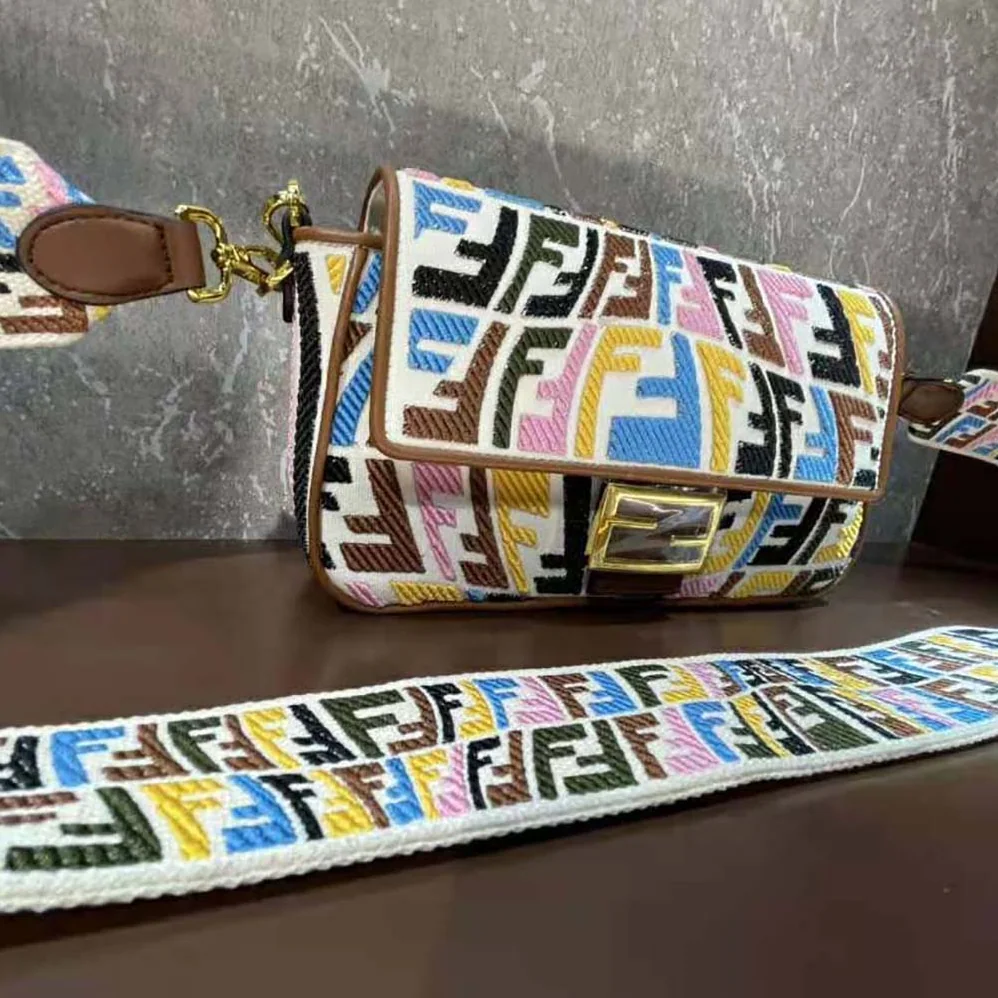 Fendi Baguette Multicolor Embroidered Canvas Bag for Women Fendi Baguette Multicolor Embroidered Canvas Bag for Women