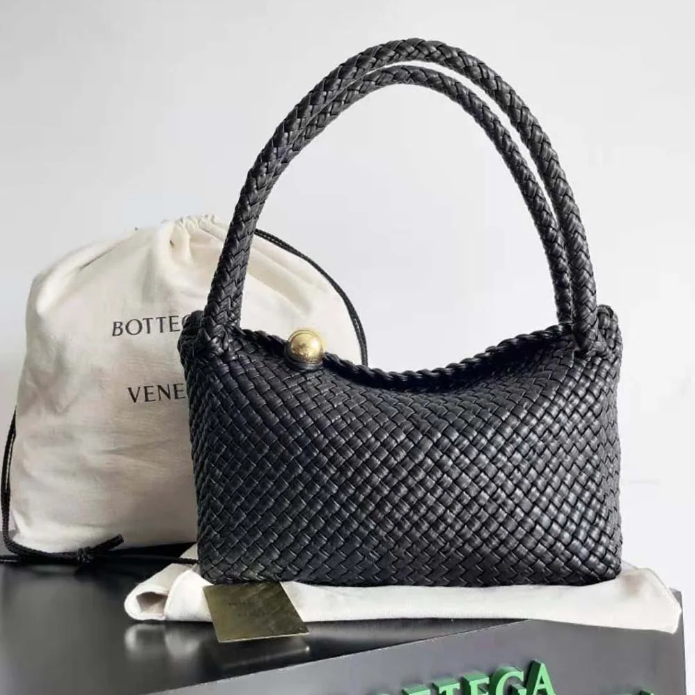 Bottega Veneta Tosca Shoulder Bag with Metallic Sphere Closure Woven for Women in Black Bottega Veneta Tosca Shoulder Bag with Metallic Sphere Closure Woven for Women in Black