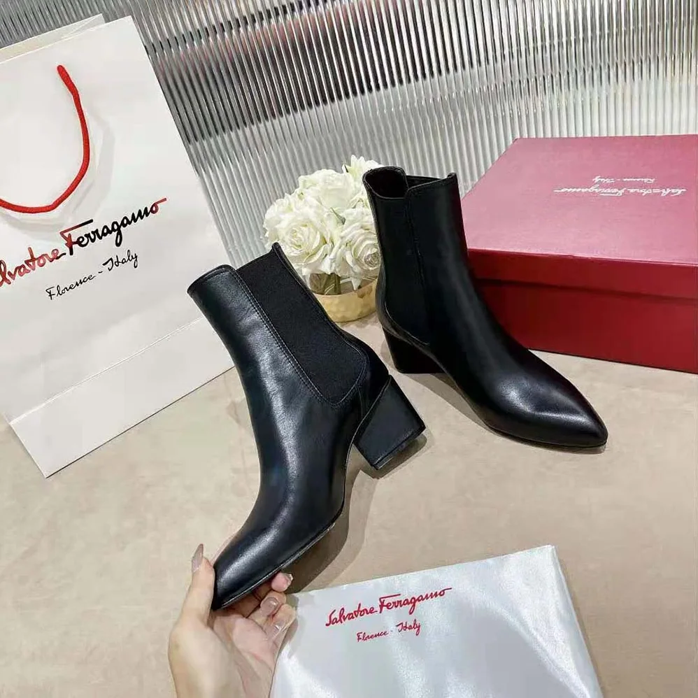 Salvatore Ferragamo Chelsea Boot in 55mm Heel for Women in Black Salvatore Ferragamo Chelsea Boot in 55mm Heel for Women in Black