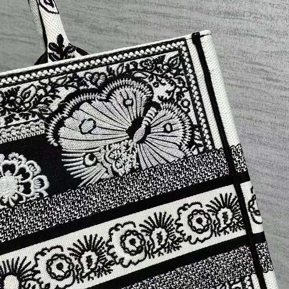 Dior Medium Dior Book Tote Black and White Butterfly Bandana Embroidery for Women