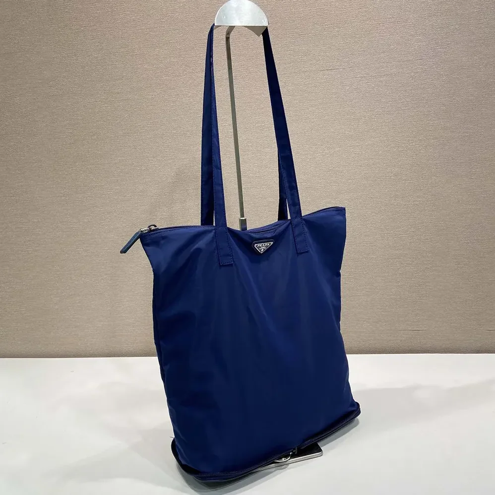 Prada Saffiano Leather Pendant With Re-Nylon Tote Bag for Women in Baltic Blue
